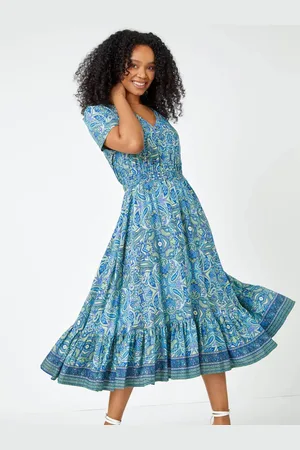 Roman Petite Paisley Print Frill Hem Midi Dress46