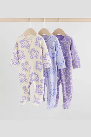 Next Baby Two Way Zip Blomster Tryk 100% Cotton Sleepsuits 3 Pakke (0mdr.-2år)6 - 9 måneder (68 - 74cm)