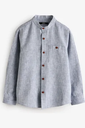 Next Long Sleeve Grandad Collar Linen Blend Texture Shirt (3-16yrs)15 år (170cm)