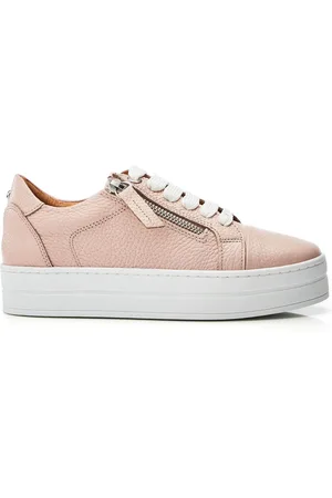 Moda In Pelle Natural Abbiy Chunky Slab Sole Side Zip Leather Lace Up Trainers