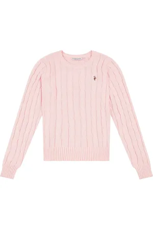 U.S. Polo Assn. U. S. Polo Assn. Womens Crew Neck Cable Knit Pink JumperM