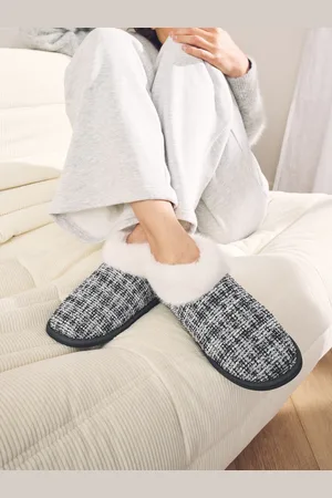 Next Tweed Boot Slippers with Faux Fur Lining
