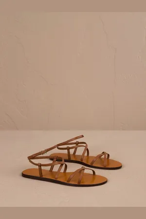 MANEBI Leather Ankle Strap Tan Brown Sandalseu37