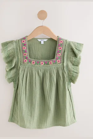 Next Soft Short Sleeve Embroidered Square Neck Blouse