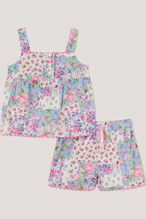 Monsoon Floral Print Patchwork Short 100% Cotton Pyjamas Set11 - 12 år (146 - 152cm)
