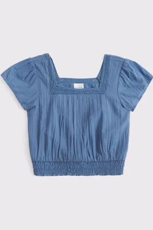 Abercrombie & Fitch White Woven Lace Trim Frill Sleeve Crop Top122128cm