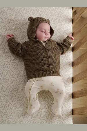 Mamas & Papas Teddy Bear Print 100% Cotton Brown Sleepsuit5662cm