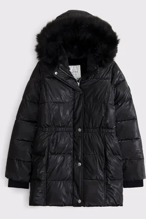 Abercrombie & Fitch Lang Faux Fur Hood Parka Sort Jakke13 - 14 år (158 - 164cm)