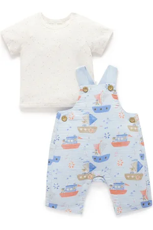 Purebaby 100% Cotton Seaside Dungaree and T-Shirt Set8086cm