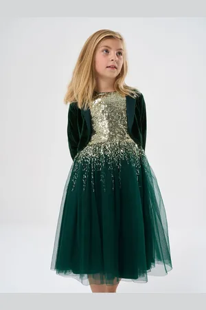 MISS Pailletter Waterfall Kjole Med Faux Fur Bolero Outfit Sæt6 - 7 år (116 - 122cm)