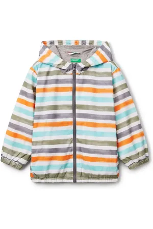 Benetton Boys Striped Zip White Jacket9298cm