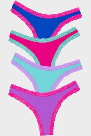 Stripe & Stare Thong Sort Knickers 4 Pakke4XL