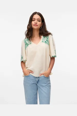 VERO MODA Embroidered Short Sleeve BlouseS 8
