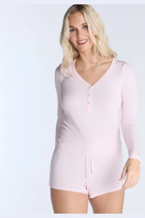 Boux Avenue Powder Pink Modal Long Sleeve Henley Top & Short Pyjamas Set36