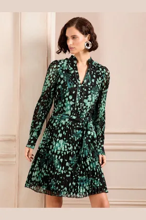 Love & Roses PU Trim V-hals Plisseret Mini Kjole38