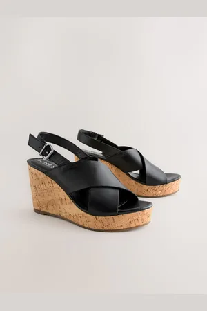 Next Forever Comfort Læder Rund Toe Cross-Over Slingback Platform Kilehæle