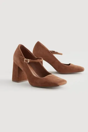 Next Forever Comfort Læder Square Toe Block hæle Mary Jane Sko