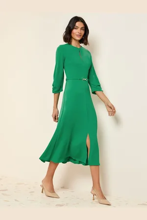 Friends Like These Long Sleeve Gold Belted Tailored Midi Dress48