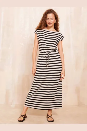 Friends Like These Jersey Stribet Slash Neck Midi Kjole40