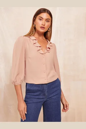 Friends Like These 3/4 Sleeve Ruffle Button Blouse46