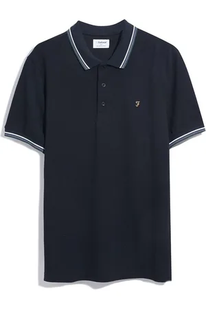 Farah Alvin Tipped Collar Long Sleeve Black Polo ShirtXL