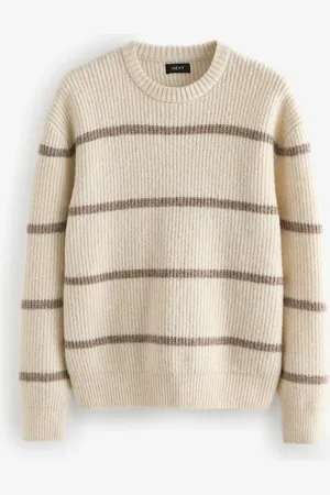 Next Regular Fit Horizontal Stripe Crew Jumper with WoolXS