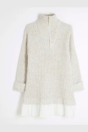 River Island Knit Half Zip Pleated Jumper DressM