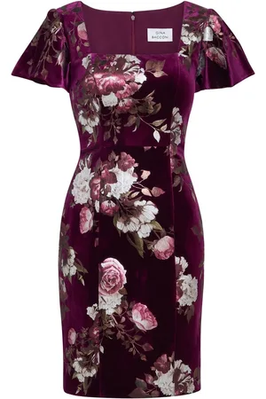 Gina Bacconi Paulina Firkantet Neck Folie Printet Velvet Kjole46