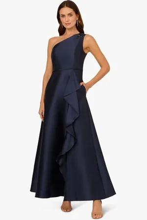 Adrianna Papell Blue Studio One Shoulder Mikado Gown42