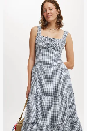 Cotton On Gingham Aria Corset Detail Maxi 100% Cotton Dress