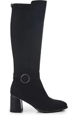 Moda In Pelle Shantel Long Black Boots With Trim And Metal Heel