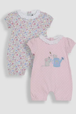 JoJo Maman Bébé Broderie Collar 100% Cotton Rompers 2 Pack7480cm