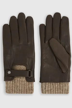 Reiss Sanford Leather Ribbed-Cuff GlovesL