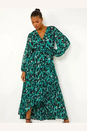 Roman Abstract Print Wrap Front Pleated Maxi Dress48