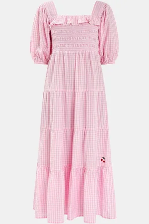 Accessorize Cherry Gingham Puff-Sleeve Maxi 100% Cotton Dressmedium