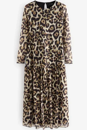 Next Long Sleeve Drop Waist Mesh Maxi Dress44