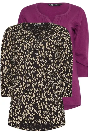 Long Tall Sally 3/4 Sleeve Pintuck Henley 100% Cotton Tops 2 Pack42 Høj