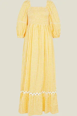 Accessorize Gingham Puff Sleeve 100% Cotton Maxi DressL