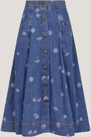 Monsoon 100% Bomuld Harper Denim Daisy Midi Nederdele2X-Large