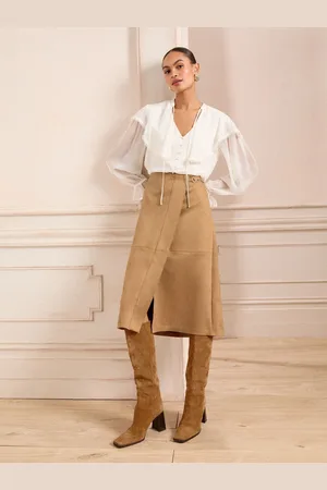 Love & Roses Faux Suede Wrap Midi Skirt48