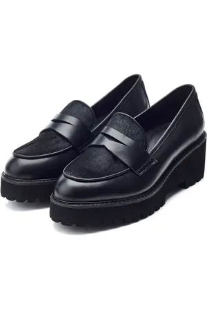 Moda In Pelle Florense Chunky Sole Wedge Black Loafers