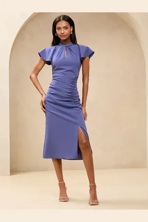 Lipsy London Short Sleeve Ruched Keyhole Fit And Flare Midi Dress42