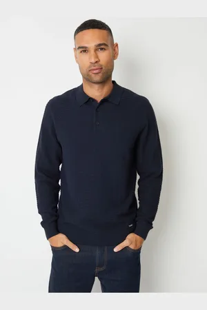 Threadbare Langærmet Textured Knit Polo Krave TrøjeXXL