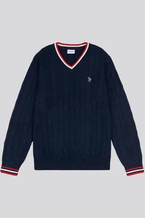 U.S. Polo Assn. U. S. Polo Assn. Mens Cable Knit Cricket 100% Cotton JumperX-Large