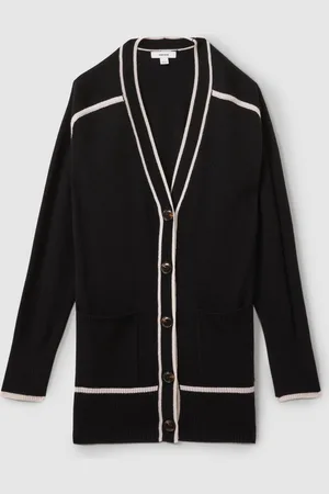 Reiss Abi Wool Blend Contrast Tipped Cardigan with CashmereXS