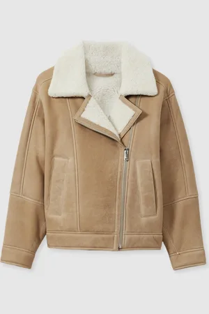 Reiss Mona Shearling-Lined Leather Aviator JacketM