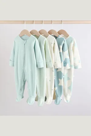 Next 100% Bomuld Two Way Zip Baby Sleepsuits 5 Pakke (0mdr.-2år)8086cm