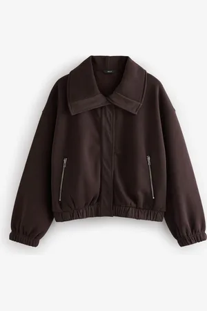 Next Woven Mix Popper Front Heavyweight Jersey Bomber Jacket with Zip PocketsM