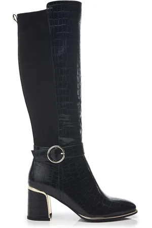 Moda In Pelle Shantel Black Long Boots With Trim And Metal Heel