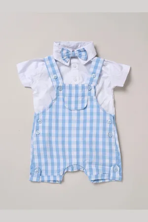 Little Gent Blue 100% Cotton Bodysuit Shirt Dungarees and Bowtie Outfit Set6268cm